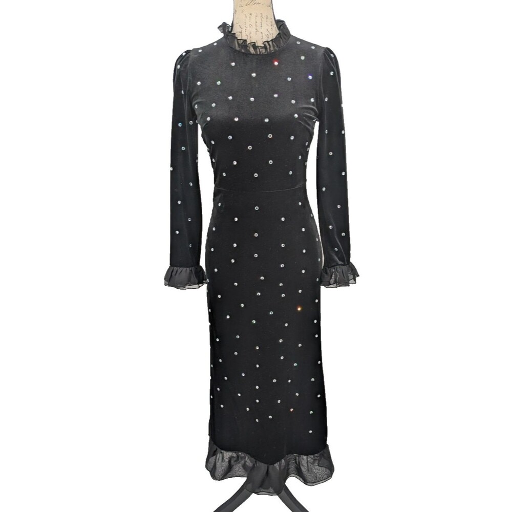 Whimsey Goth Fairy Grunge Dress Size S Black  Velvet Crystals Witchy Retro 90's